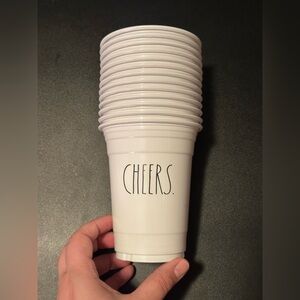 RAE DUNN CHEERS 16OZ 13 PLASTIC DISPOSABLE CUPS BLACK LETTERS